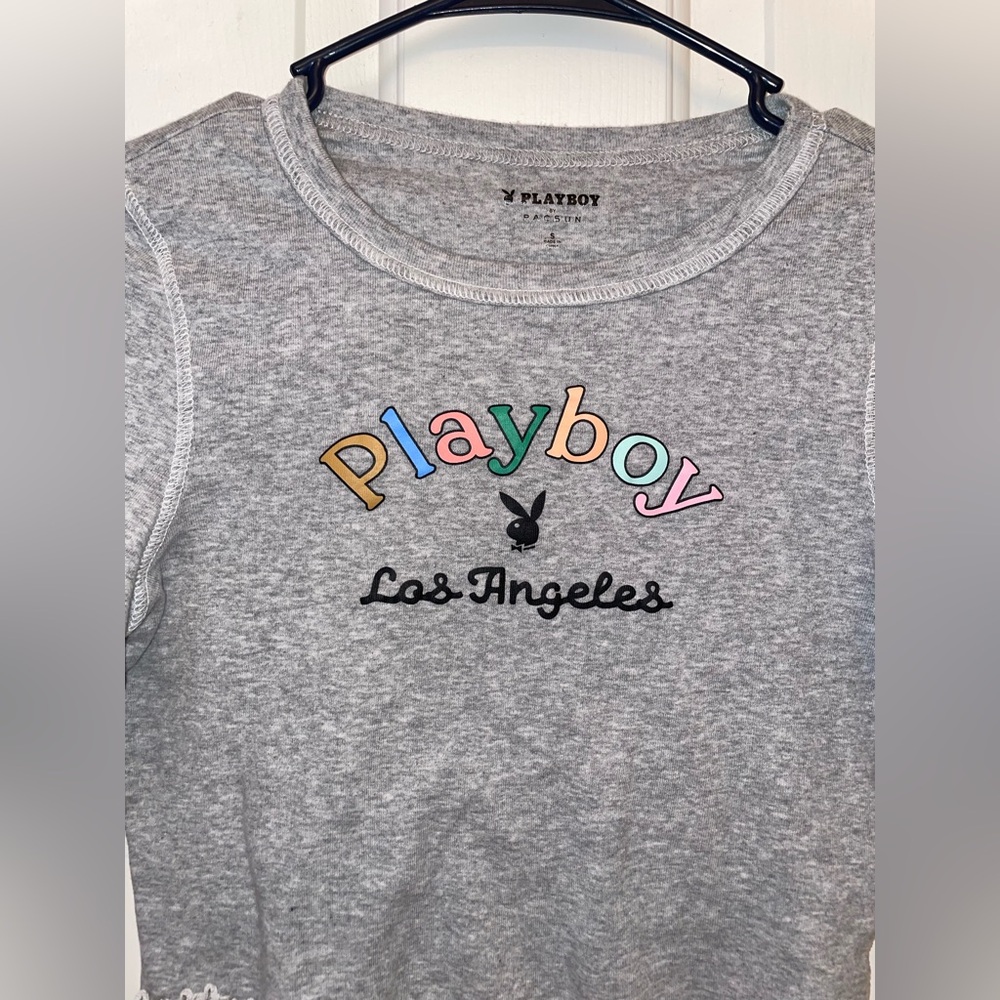 Playboy Pacsun Gray Long Sleeve Crop Top - Picture 2 of 4